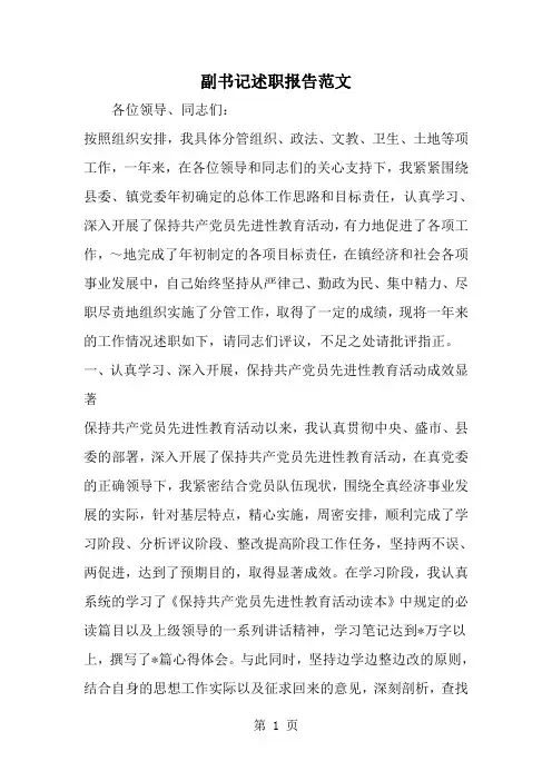 副书记述职报告范文 -word范文文档