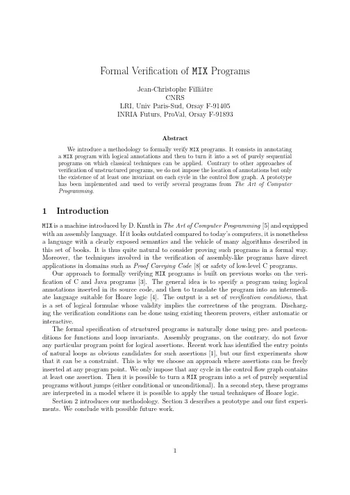 Formal Verification of MIX Programs