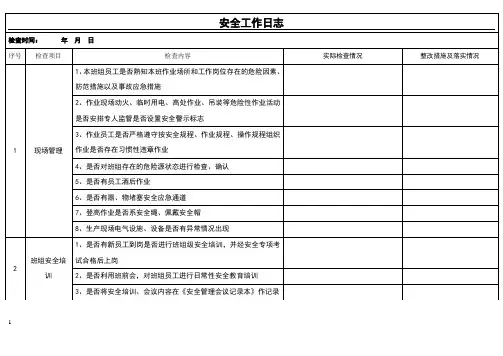 班组安全工作日志