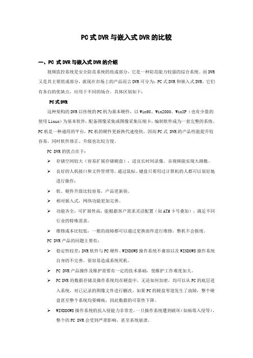 PC 式DVR与嵌入式DVR的比较