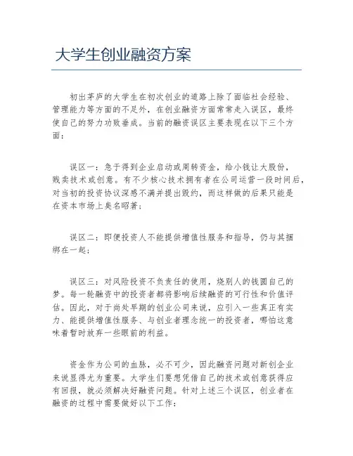 创业融资大学生创业融资方案