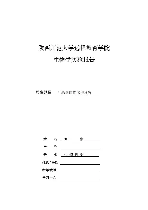 叶绿素的提取和分离实验报告