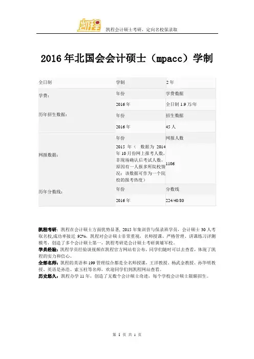2016年北国会会计硕士(mpacc)学制