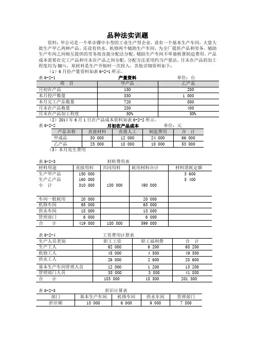 品种法习题