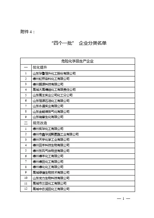 山东危险品分类企业名录