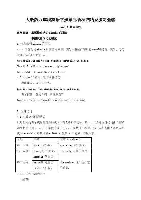 人教版八年级英语下册单元语法归纳及练习全套