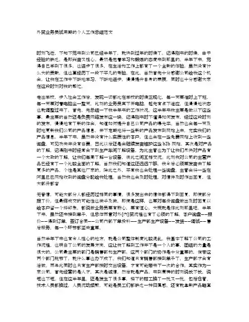 外贸业务员试用期的个人工作总结范文