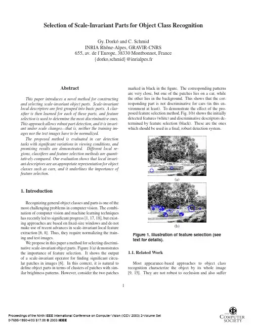 Selection of Scale-Invariant Parts for Object Class Recognition