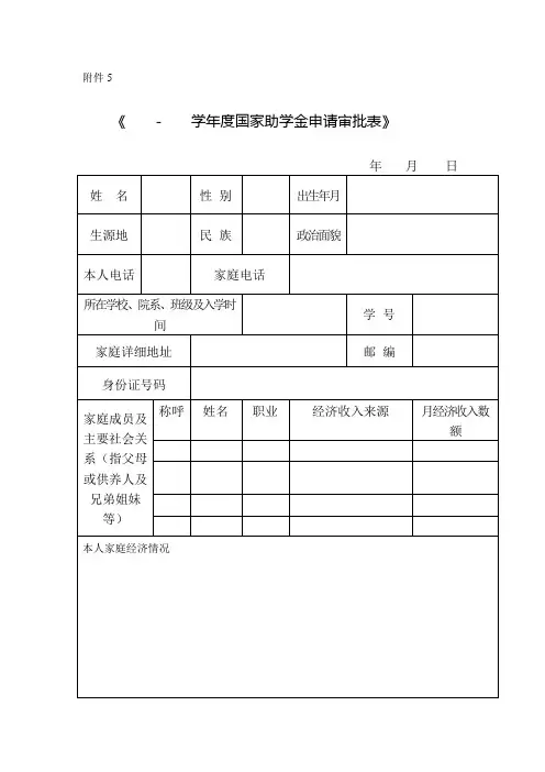 2011年度国家助学金申请审批表