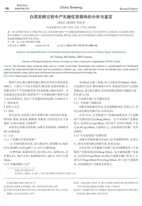 白酒发酵过程中产乳酸优势菌株的分析与鉴定
