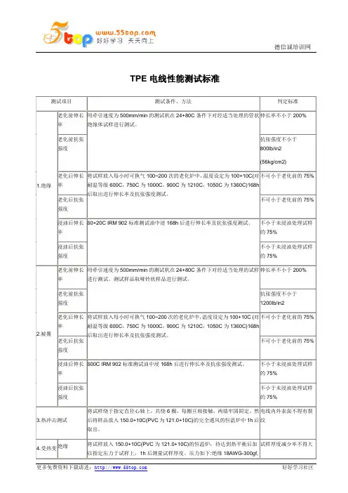 TPE电线性能测试标准