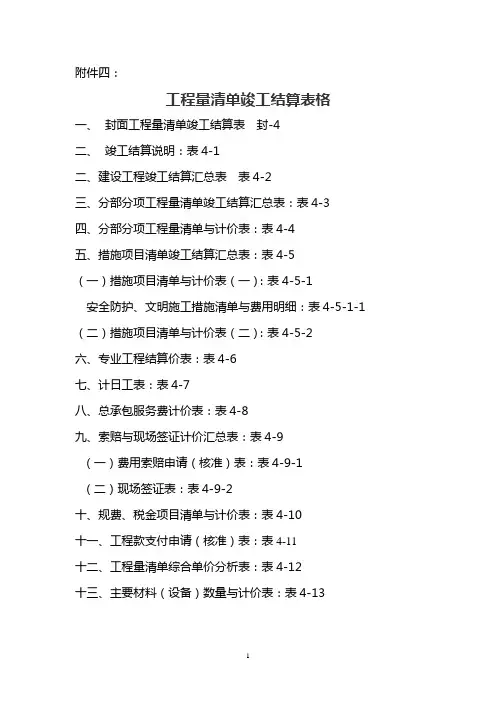 工程量清单竣工结算表格