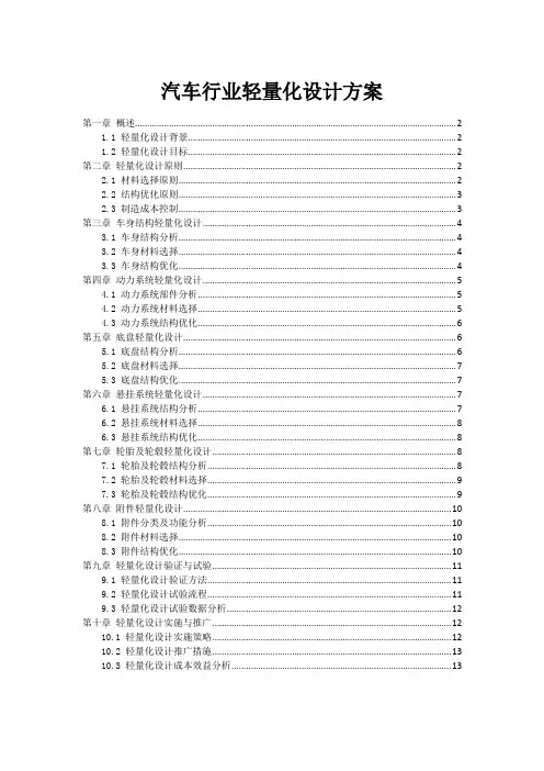 汽车行业轻量化设计方案