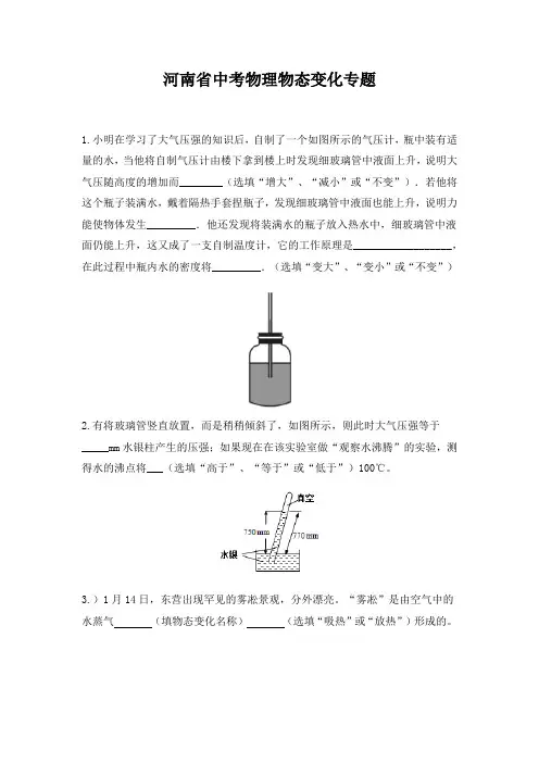 河南省中考物理物态变化专题(一)