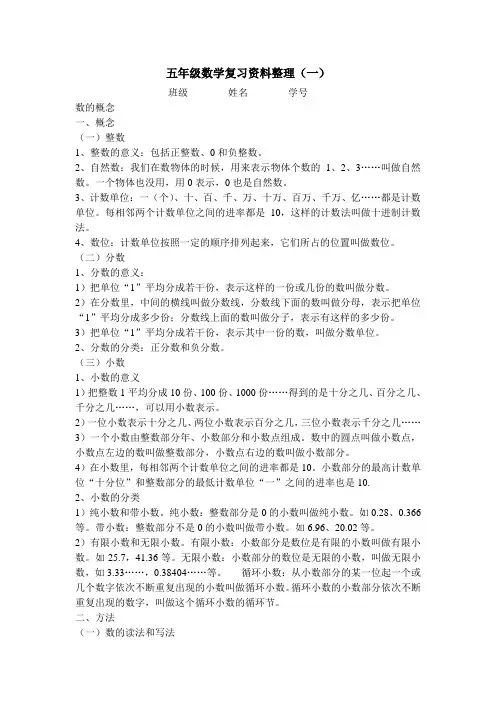 五年级数学复习资料整理(一)