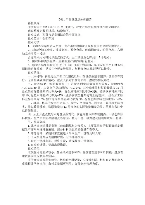 2011年存货盘点分析报告