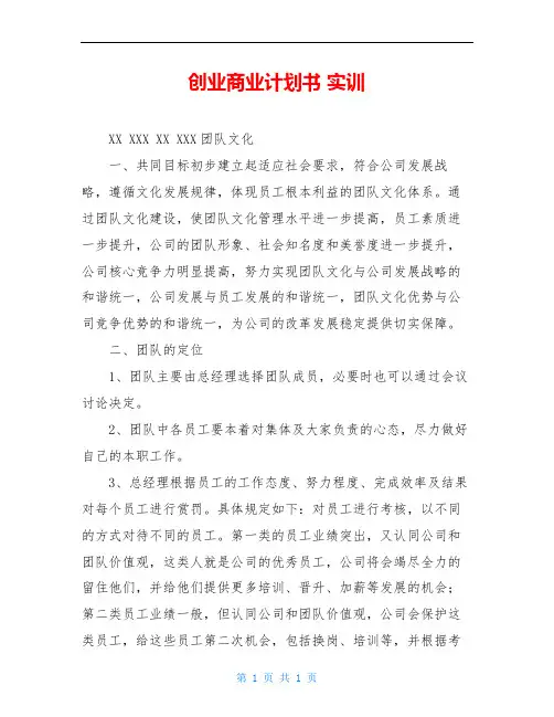 创业商业计划书 实训