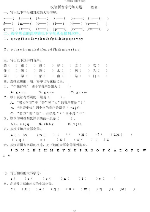 二年级汉语拼音练习