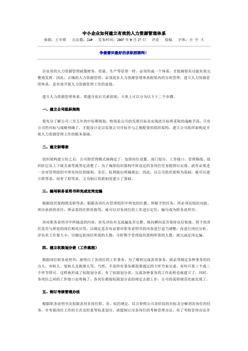 中小企业如何建立有效的人力资源管理体系