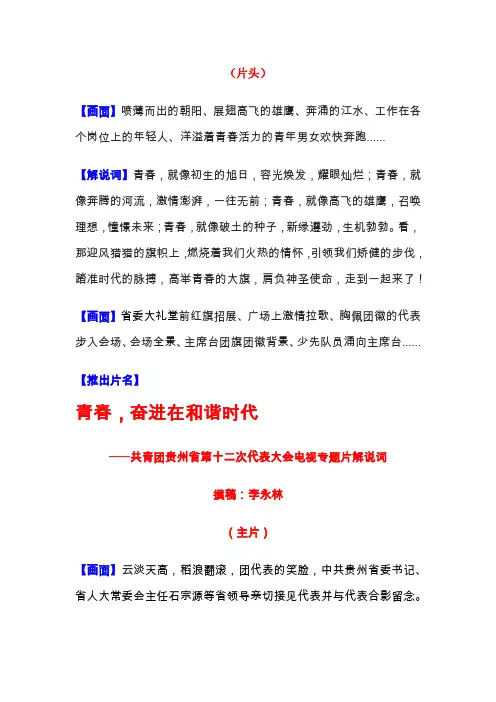 共青团贵州省第十二次代表大会电视专题片解说词