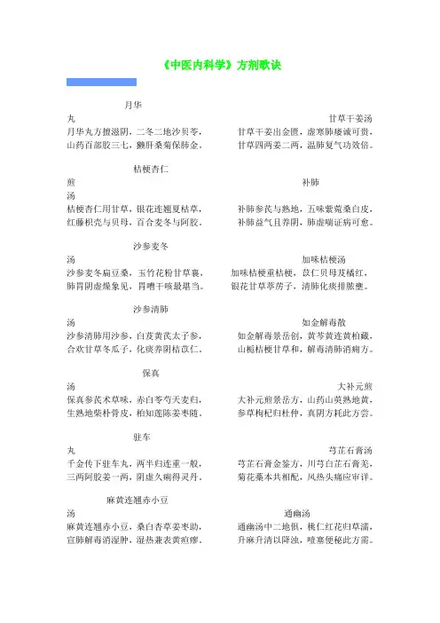 中医内科方剂歌诀