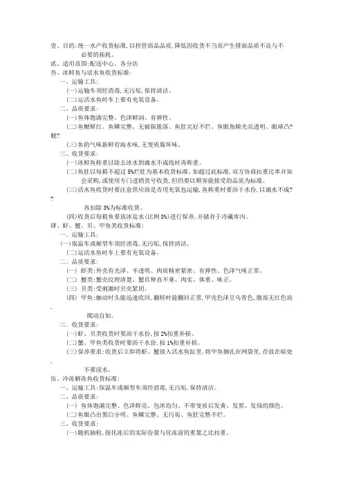 水产收货标准