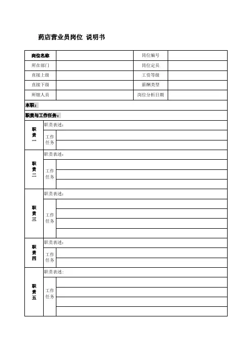药店营业员岗位 说明书