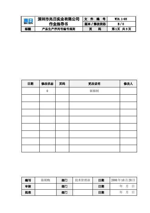 产品生产序列号编号规则