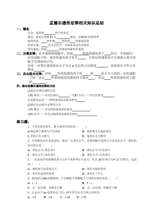 孟德尔遗传规律相关知识及习题