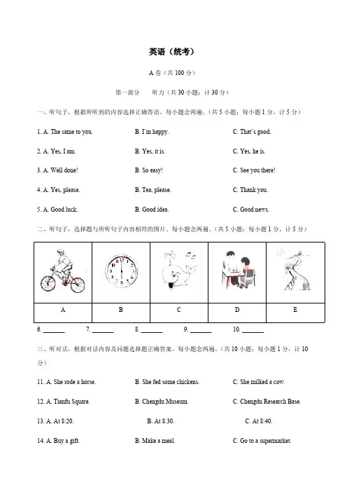 【中考真题】四川省成都市2019年中考英语试题(含答案)