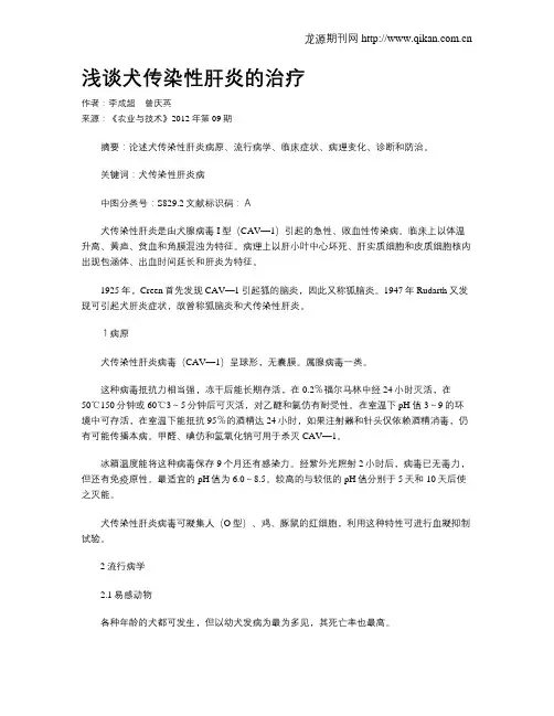 浅谈犬传染性肝炎的治疗