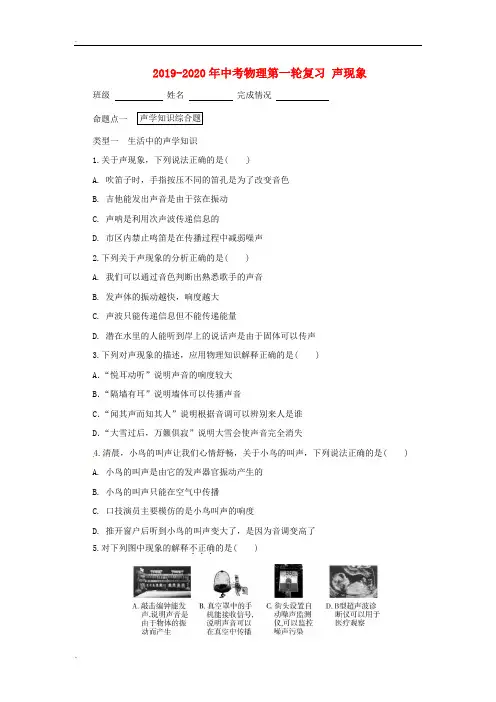 2019-2020年中考物理第一轮复习 声现象(有答案)