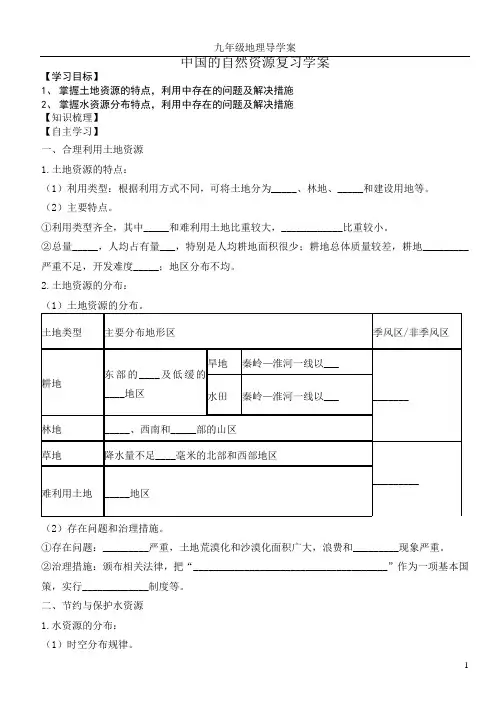 中国的自然资源复习学案f
