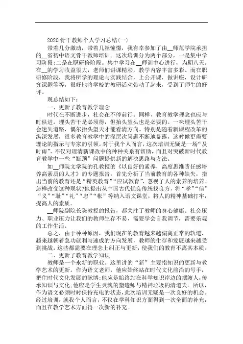 2020骨干教师个人学习总结范文大全
