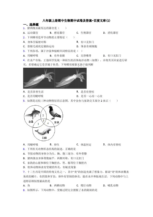 八年级上册期中生物期中试卷及答案-百度文库(1)