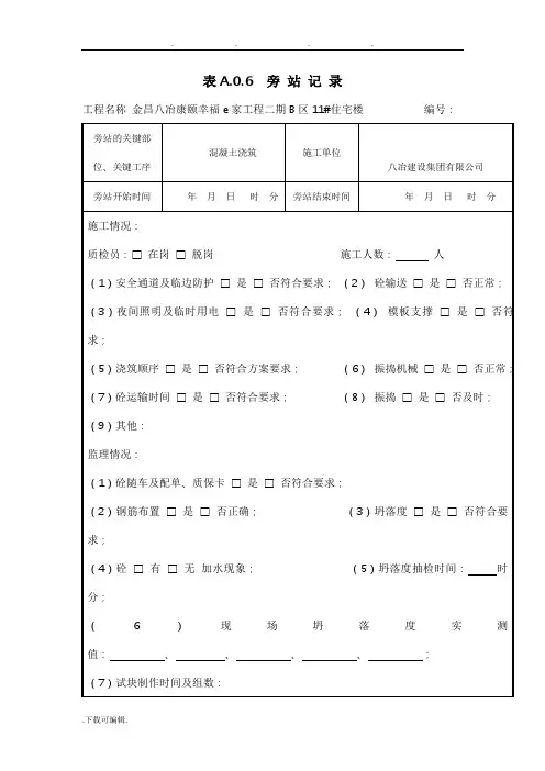 混凝土浇筑监理旁站记录文本
