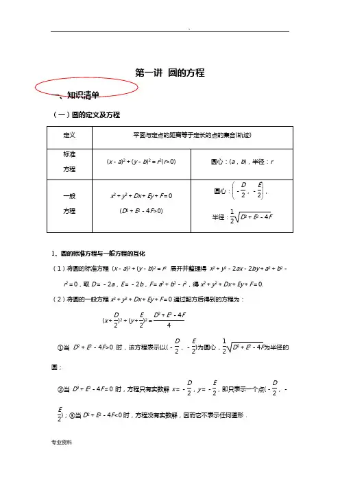 圆知识点总结及归纳