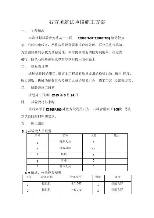 填石方试验段施工方案