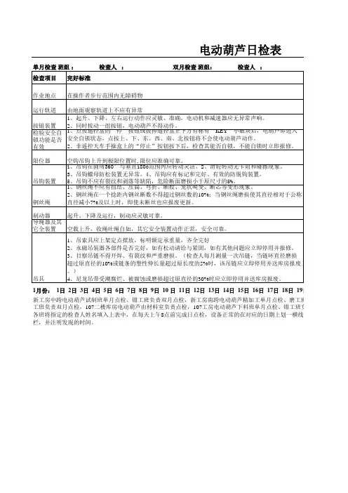 电动葫芦点检表
