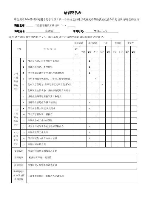 培训评估表【范本模板】