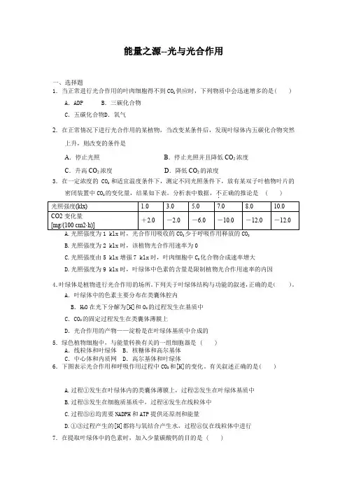 5.4能量之源--光与光合作用每课一练33(人教版必修1)