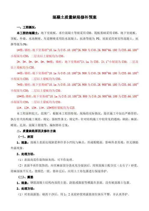 混凝土质量缺陷修补方案 3