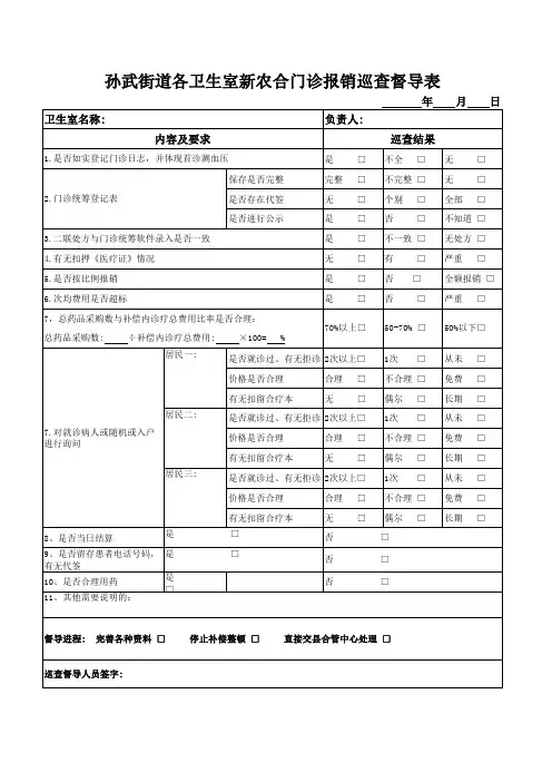 新农合门诊统筹巡查督导表