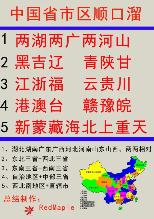 中国省市区顺口溜