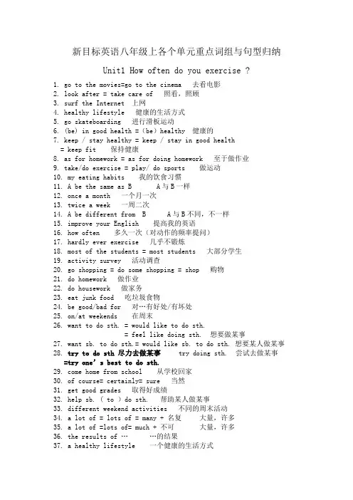 人教版英语八上 unit1重点短语及句子