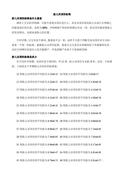 胎儿双顶径标准