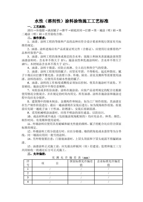 水性(溶剂性)涂料涂饰施工工艺标准