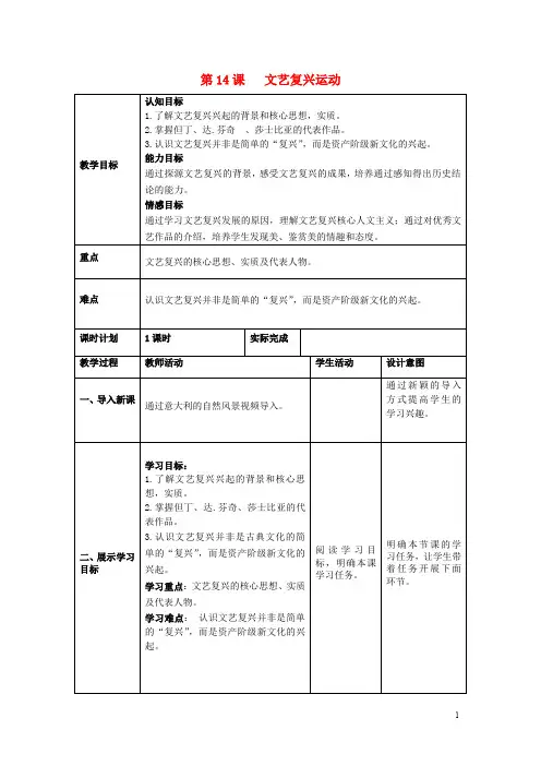 第14课文艺复兴运动教案