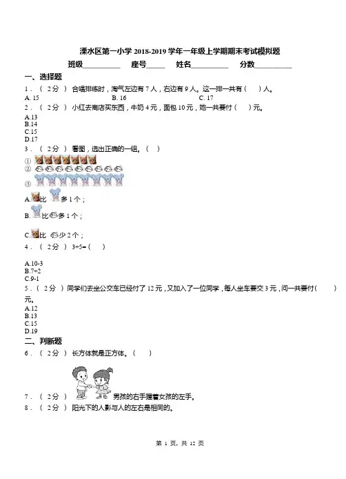 溧水区第一小学2018-2019学年一年级上学期期末考试模拟题