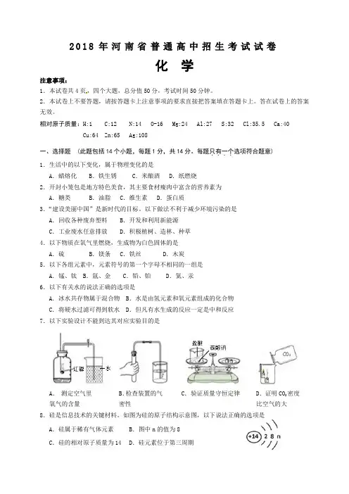 河南省2018年中考化学试题(含答案)